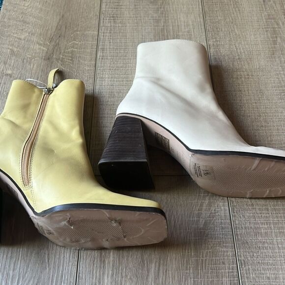 New Free People Twice As Nice Ankle Boots Vintage Retro Yellow & White US 8 - Picture 4 of 11